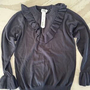 OXKnit Women's Ruffled Crew Neck Sweater - Black